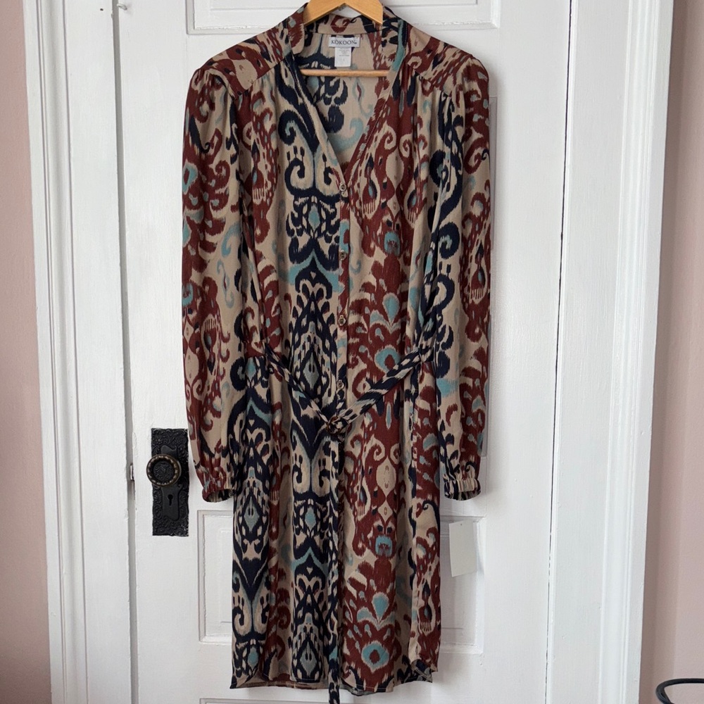 KOKOON LONG SLEEVE BELTED DRESS